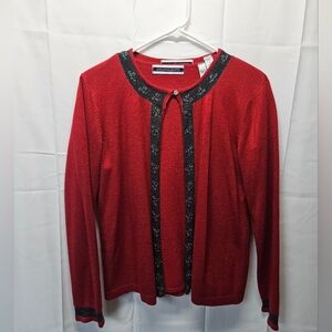Amanda Smith Red Cardigan and Tank Set with Metallic Charcoal Trim Sz M